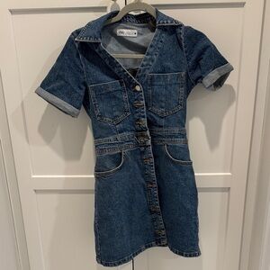 Zara Light Blue Denim Shirt Dress